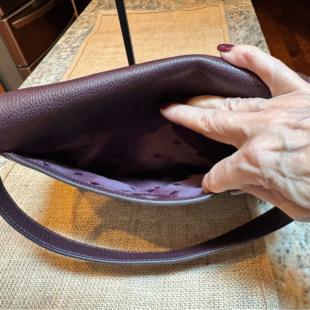 Kate Spade Pebble Leather Shoulder Bag. EUC gorgeous purple satin interior. - Picture 13 of 14